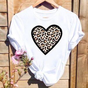 White T-Shirt with Leopard Heart Design